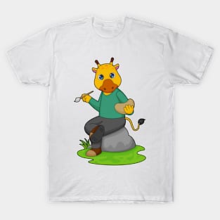 Giraffe as Painter with Paint brush T-Shirt